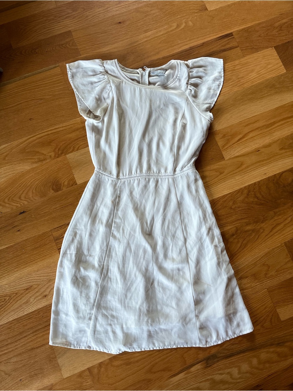 Cap sleeve cream flowy knee dress